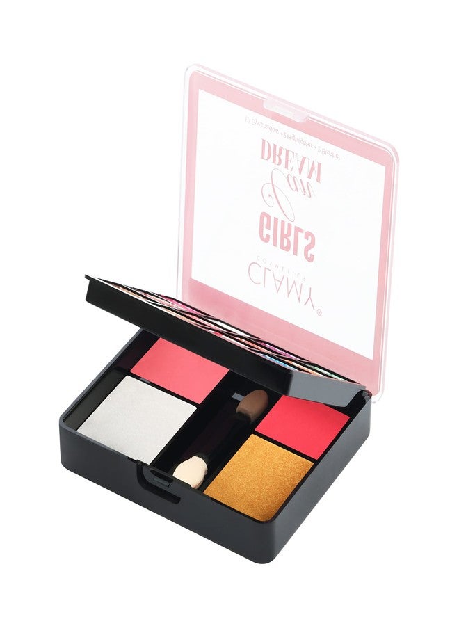 Clamy Girls Can Dream Makeup palette| 12 Shimmery Eyeshadow+2 Shimmery Highlighter+ 2 Matte Blusher+1 Applicator- 30g (Shade 1) - Image 3