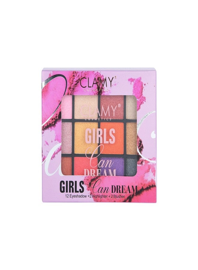 Clamy Girls Can Dream Makeup palette| 12 Shimmery Eyeshadow+2 Shimmery Highlighter+ 2 Matte Blusher+1 Applicator- 30g (Shade 1) - Image 5