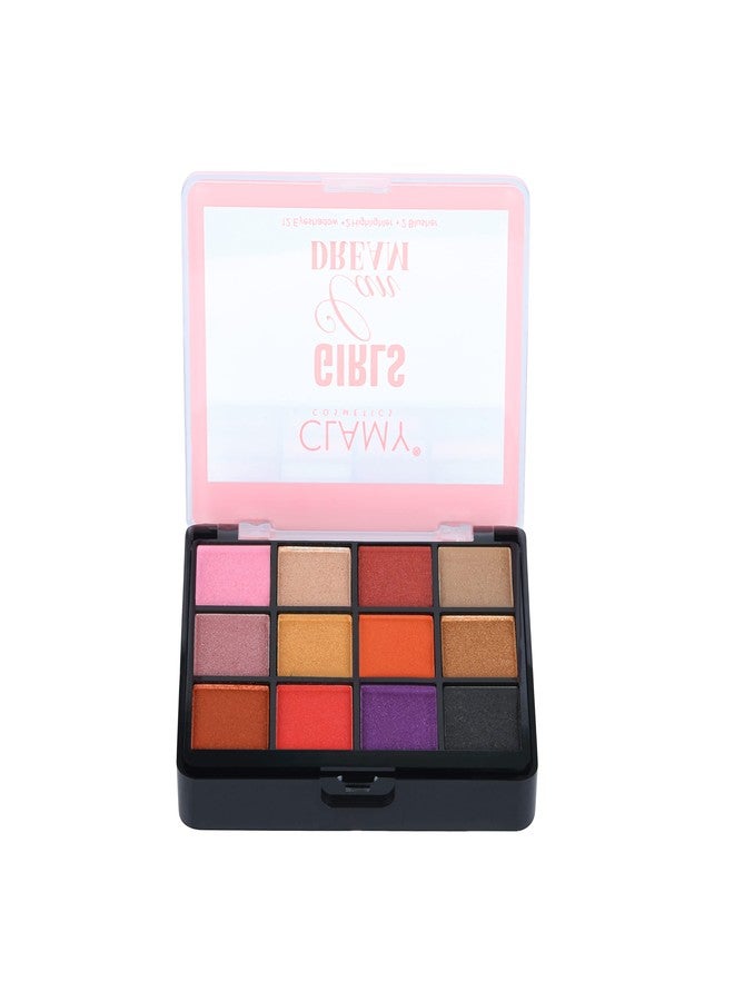 Clamy Girls Can Dream Makeup palette| 12 Shimmery Eyeshadow+2 Shimmery Highlighter+ 2 Matte Blusher+1 Applicator- 30g (Shade 1) - Image 2