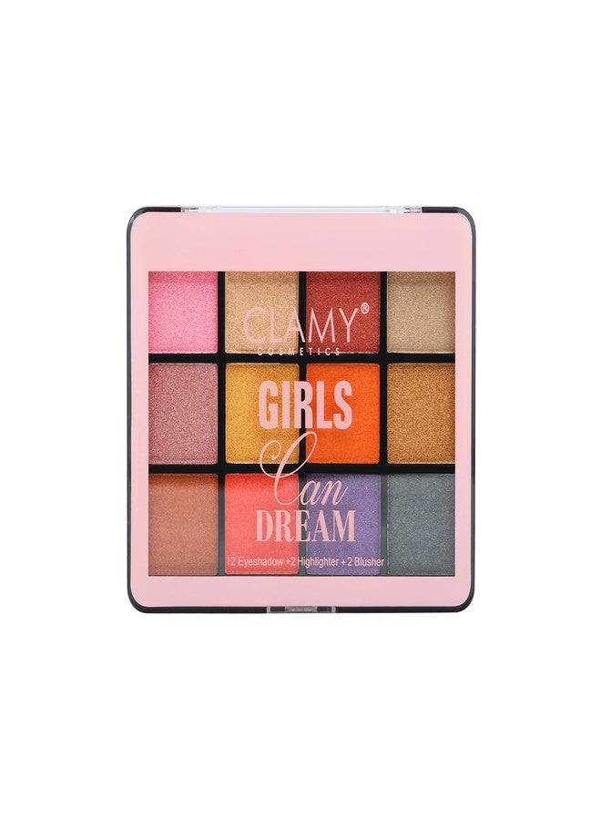 Clamy Girls Can Dream Makeup palette| 12 Shimmery Eyeshadow+2 Shimmery Highlighter+ 2 Matte Blusher+1 Applicator- 30g (Shade 1) - Image 4