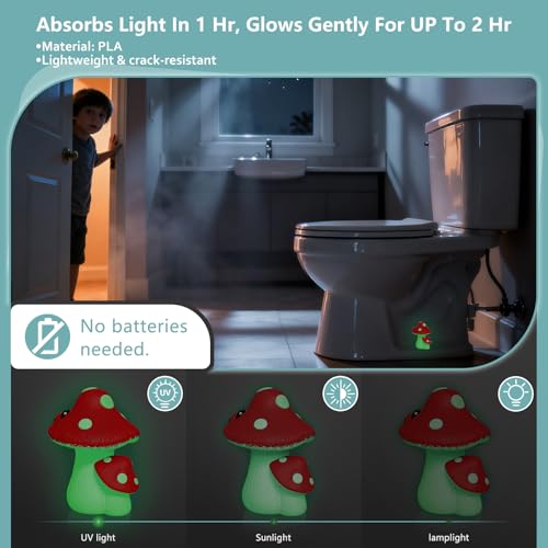 boeemi Cute Mushroom Toilet Bolt Covers Decorative Glow in The Dark Toilet Caps Bathroom Decor for Floor Bolt Screws (2PCS, PLA, Easy Install) - Image 4