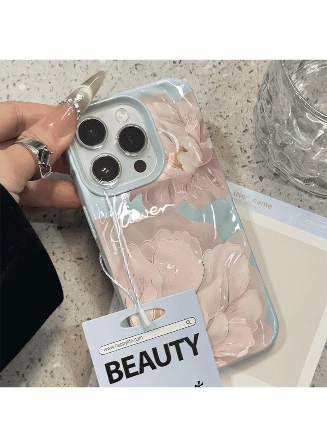 NIBEMINENT Powder Flower Pleats Protective TPU Case Cover For iPhone 14 Plus, Blue