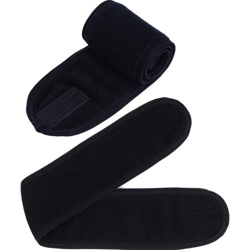 2 Pack Facial Spa Headband with Magic Tape  Head Wrap Terry Cloth Headband Stretch Towel Headband for Bath Makeup Yoga and Sport Black