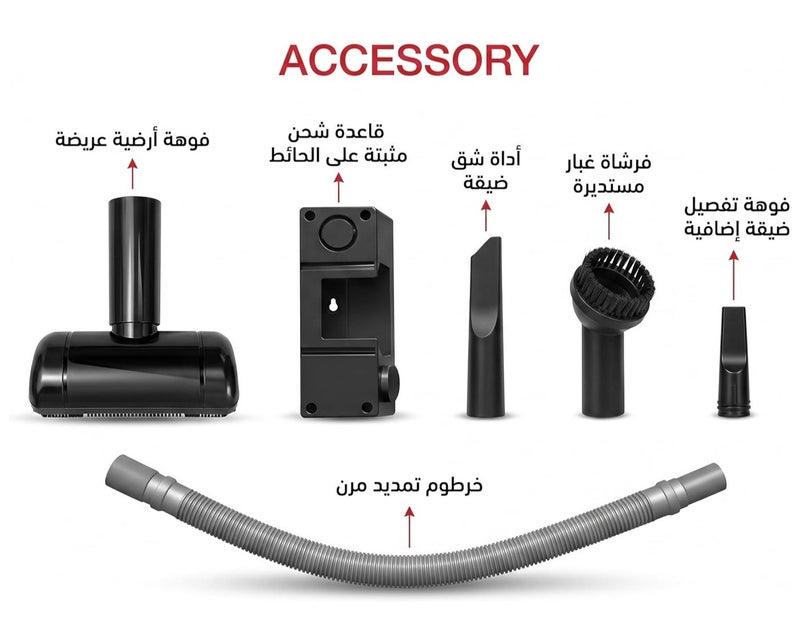 Sokany 4 in 1 Vacuum Cleaner SK-3378N - 2000W, 1.2L Capacity, 4m Telescopic Aluminum Tube - Silver (Upgraded Version) - Image 3