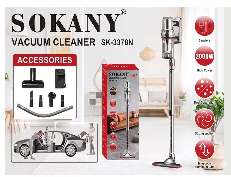 Sokany 4 in 1 Vacuum Cleaner SK-3378N - 2000W, 1.2L Capacity, 4m Telescopic Aluminum Tube - Silver (Upgraded Version) - Image 5