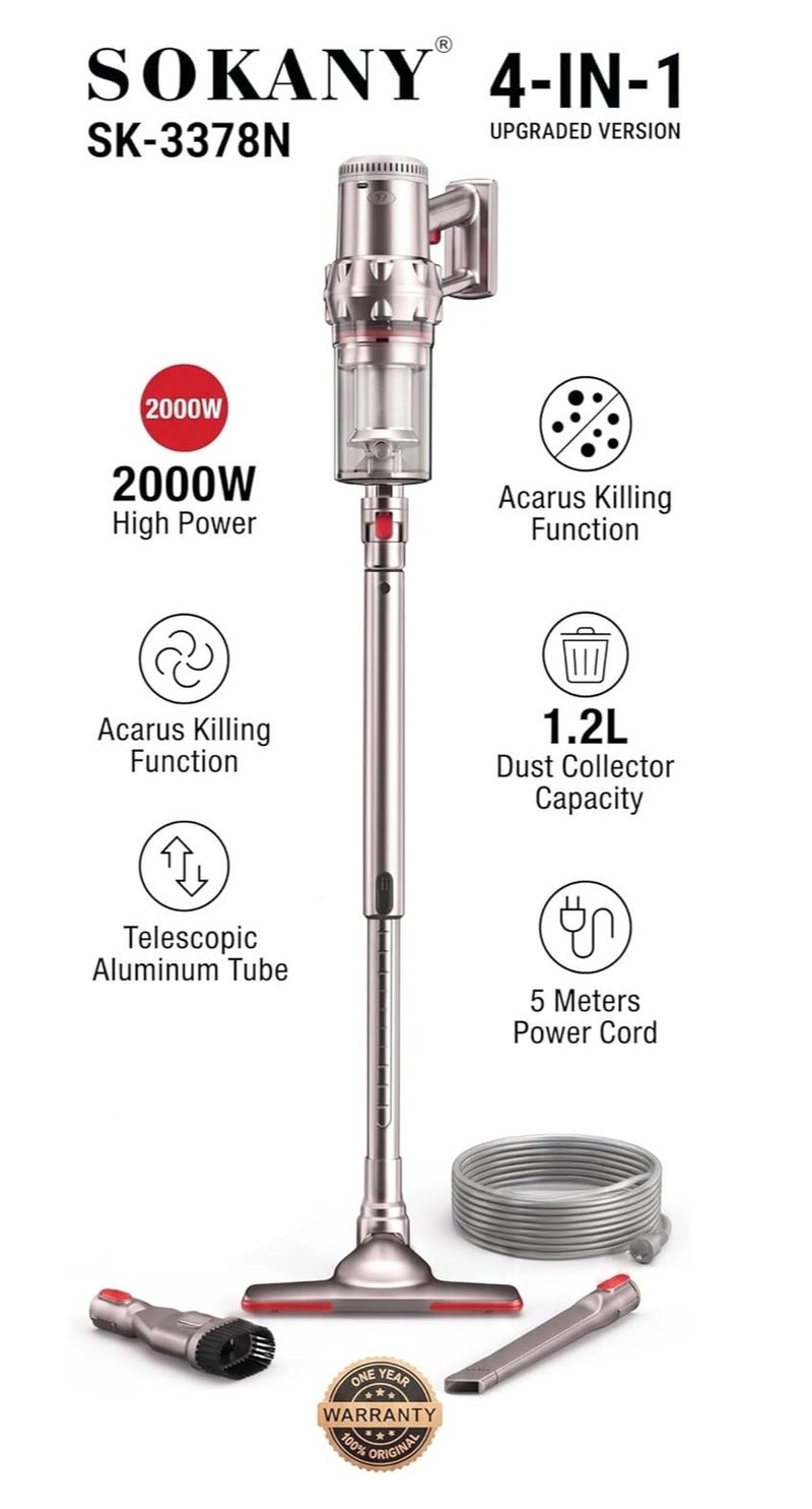 Sokany 4 in 1 Vacuum Cleaner SK-3378N - 2000W, 1.2L Capacity, 4m Telescopic Aluminum Tube - Silver (Upgraded Version) - Image 4