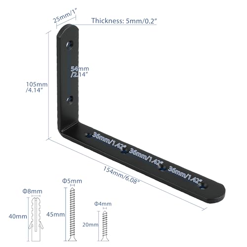 Mooche 4Pack Floating Shelf Brackets Heavy Duty Metal L Brackets Wall Mounted Corner Brace Angle Bracket for Wood Shelves with Screw Included Black 608414 Inch - Image 3