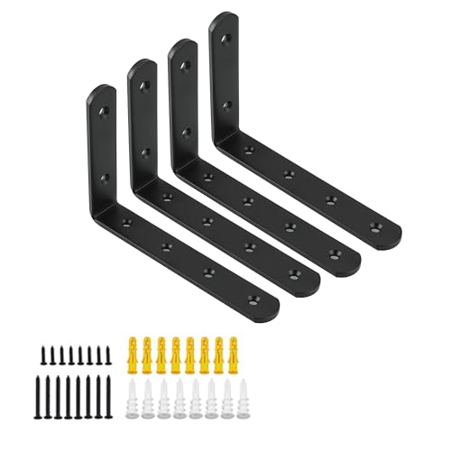 Mooche 4Pack Floating Shelf Brackets Heavy Duty Metal L Brackets Wall Mounted Corner Brace Angle Bracket for Wood Shelves with Screw Included Black 608414 Inch - Image 1