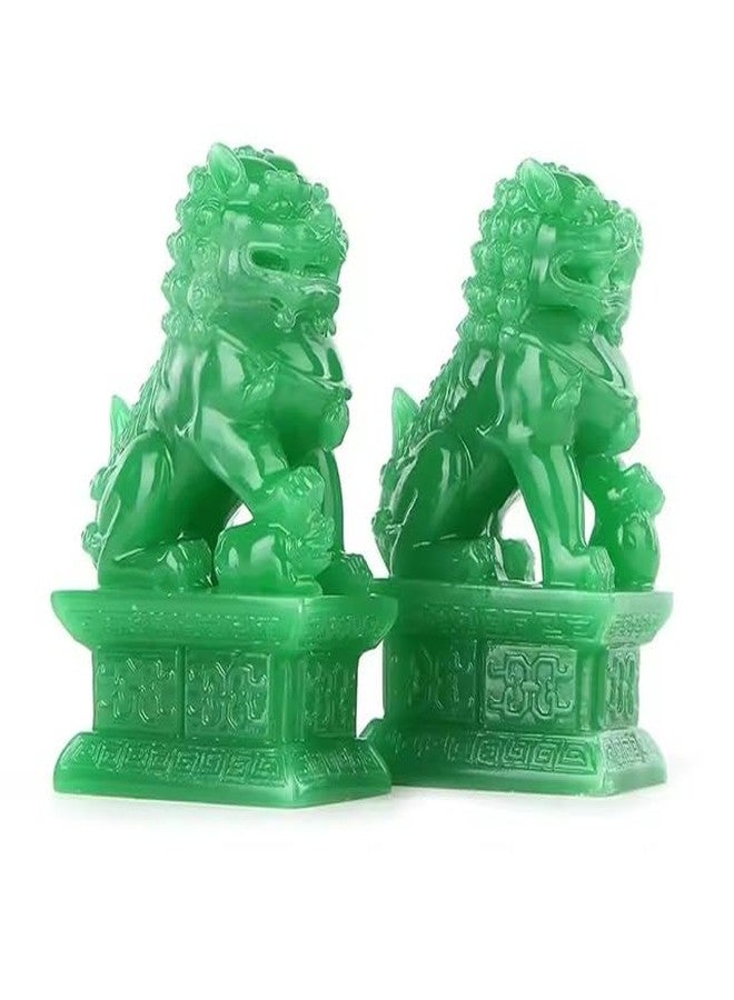 LinaLife 2pcs 4.1" Wealth Porsperity Fu Foo Dogs Guardian Lion Statues Best Housewarming Congratulatory Ward Off Evil Energy Feng Shui Decor China Traditional Statues Hand Carved Sculpture Crafts Home Feng - Image 4