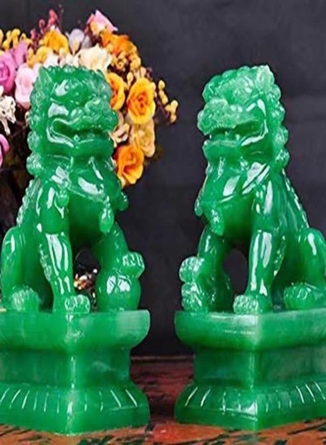 LinaLife 2pcs 4.1" Wealth Porsperity Fu Foo Dogs Guardian Lion Statues Best Housewarming Congratulatory Ward Off Evil Energy Feng Shui Decor China Traditional Statues Hand Carved Sculpture Crafts Home Feng - Image 3