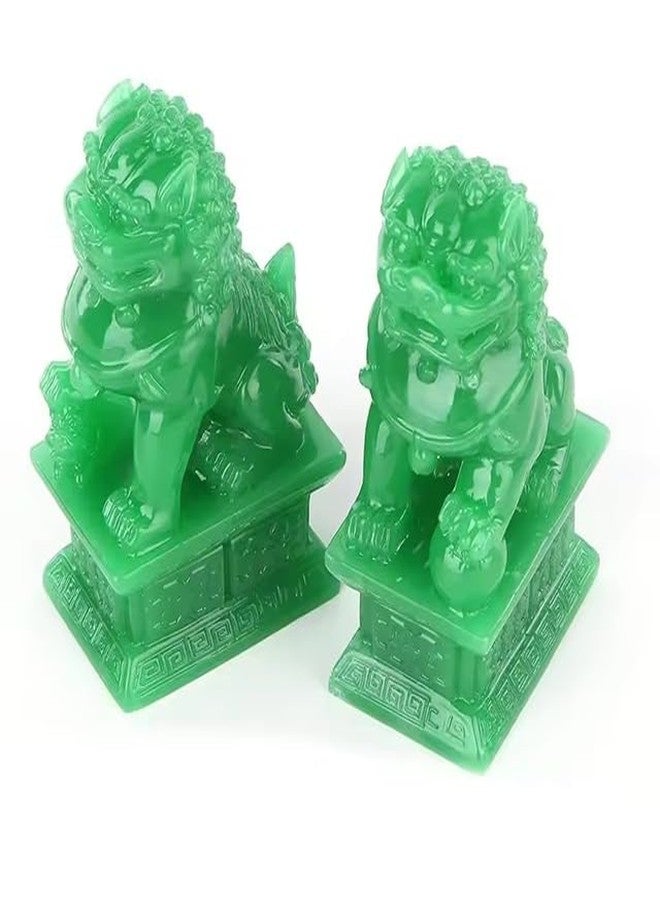 LinaLife 2pcs 4.1" Wealth Porsperity Fu Foo Dogs Guardian Lion Statues Best Housewarming Congratulatory Ward Off Evil Energy Feng Shui Decor China Traditional Statues Hand Carved Sculpture Crafts Home Feng - Image 1