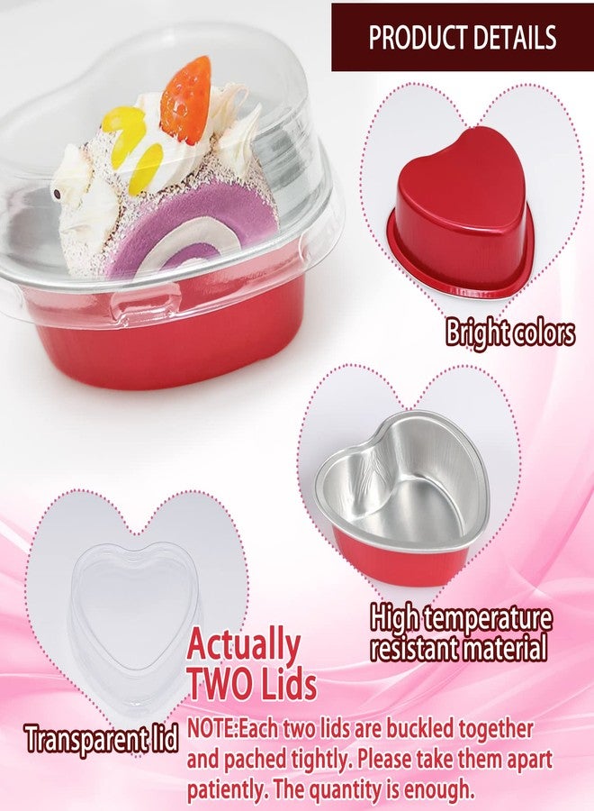 EPDPLAY 30 PCS Aluminum Foil Heart Cake Pan, Valentine Disposable Mini Cake Pans with Lids 100 ml/ 3.4 oz, Cupcake Baking Cups Ramekins Containers for Mothers Day Valentine Birthday Wedding Baking Supplies - Image 3