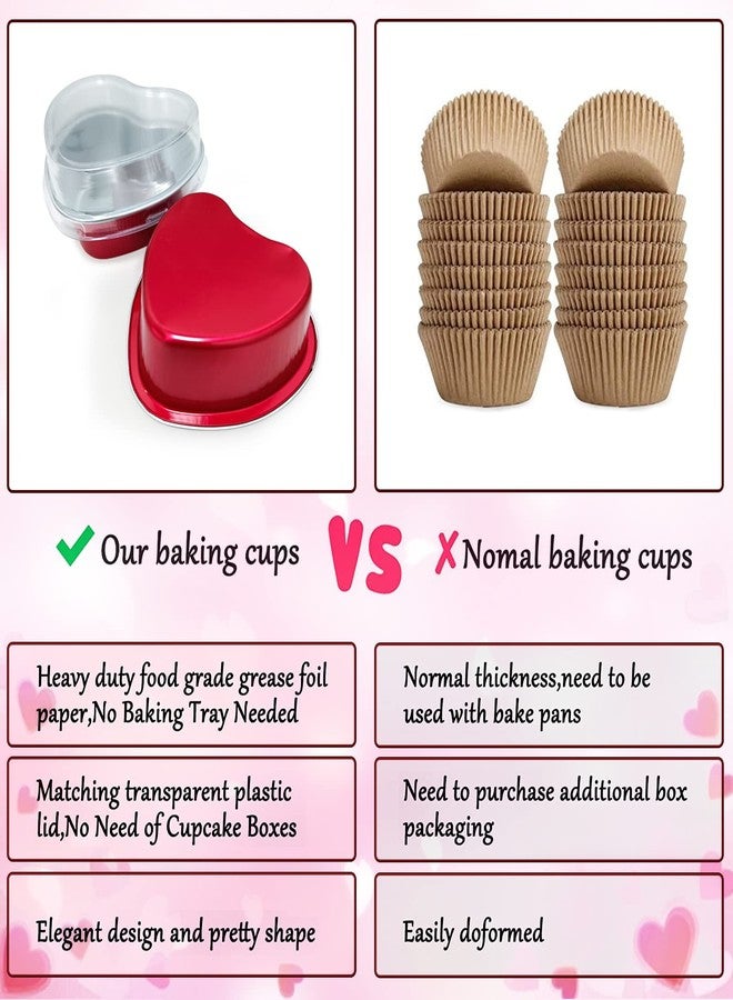 EPDPLAY 30 PCS Aluminum Foil Heart Cake Pan, Valentine Disposable Mini Cake Pans with Lids 100 ml/ 3.4 oz, Cupcake Baking Cups Ramekins Containers for Mothers Day Valentine Birthday Wedding Baking Supplies - Image 4