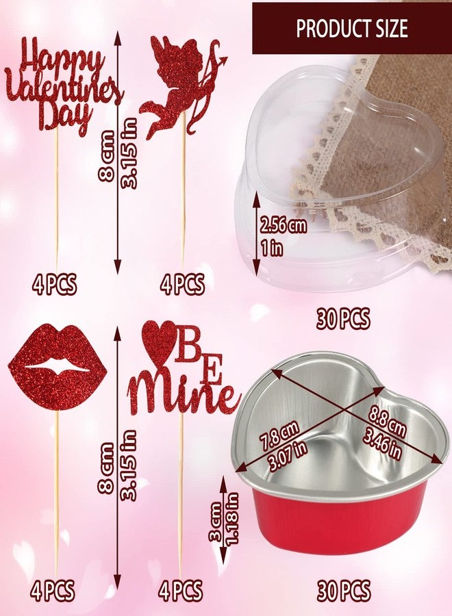 EPDPLAY 30 PCS Aluminum Foil Heart Cake Pan, Valentine Disposable Mini Cake Pans with Lids 100 ml/ 3.4 oz, Cupcake Baking Cups Ramekins Containers for Mothers Day Valentine Birthday Wedding Baking Supplies - Image 2