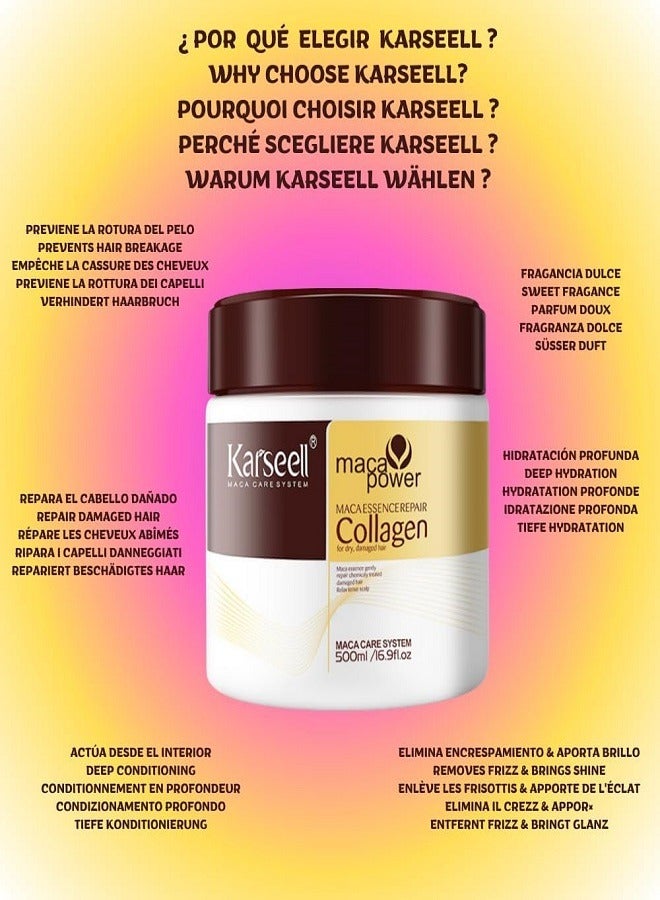 Karseell Collagen Hair Treatment Deep Repair Conditioning Argan Oil Collagen Hair Mask Essence for Dry Damaged Hair All Hair Types 16.90 oz 500ml - Image 4