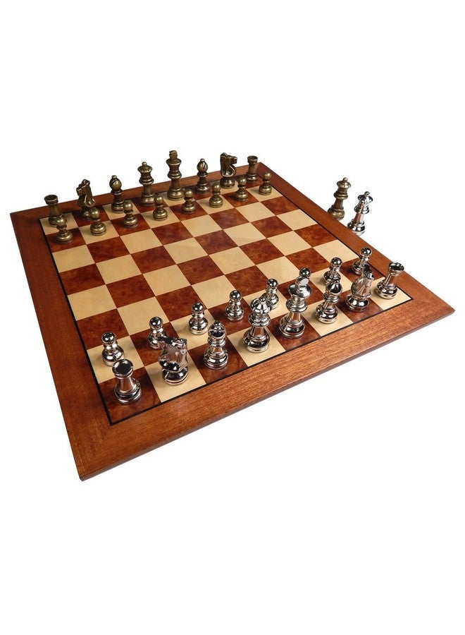 Best Chess Set لوحة شطرنج من خشب القيقب والماهوجني والسابلي مزينة بقطع معدنية، ملك 2.5 بوصة، وملكات إضافية (مجموعة كبيرة 15 × 15 بوصة) - Image 1