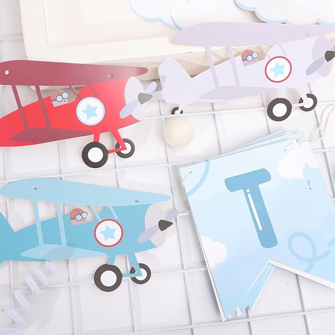 Rweseo Time Flies Vintage Airplane Banner - Airplane 1st Birthday Banner, Time Flies Party Decorations, Time Flies Boy 1st Birthday Decorations - Image 5