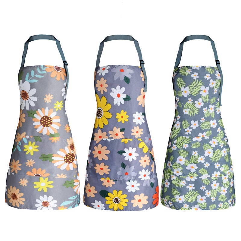 IHFAIO Apron for Women with Pockets, Adjustable Waterproof Floral Chef Aprons for Kitchen, Gardening, Cooking, BBQ or Baking, 3Pcs (3) - Image 1