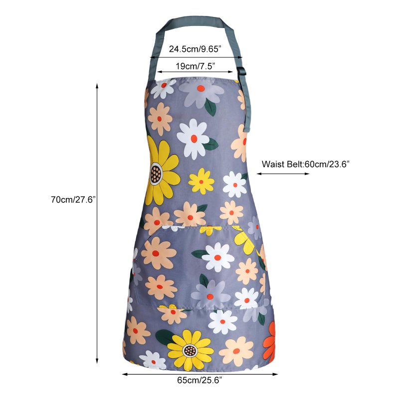 IHFAIO Apron for Women with Pockets, Adjustable Waterproof Floral Chef Aprons for Kitchen, Gardening, Cooking, BBQ or Baking, 3Pcs (3) - Image 3