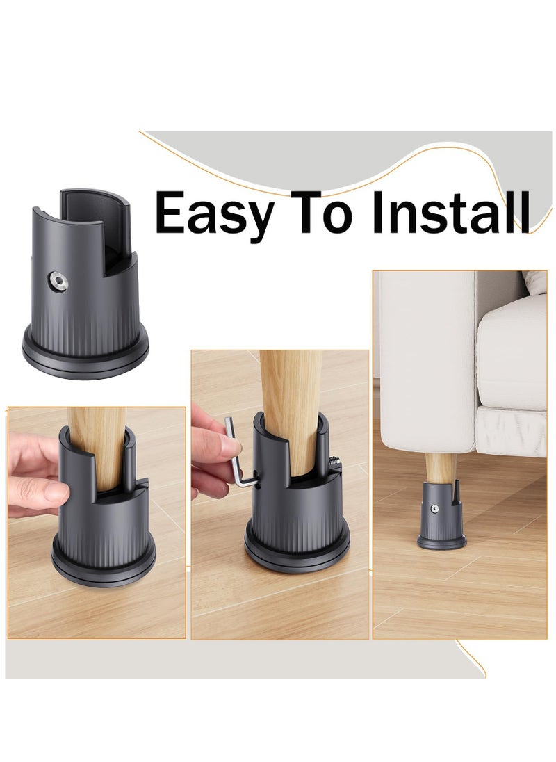Excefore Adjustable Bed Risers with Arc-Shaped Retaining Clip, Fit Legs Diameter from 0.59–1.65 Inch, Elevation in Heights 2.36 Inch Heavy Duty Bed Risers Supports Up to 5000 Lbs(Gray, 4 Pack)  - Image 3
