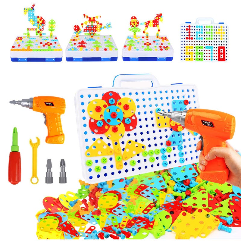 HAPTIME STEM Design and Drill Toy for Kids Ages 3-8, 193 Pcs Electric Drill Toy,Creative Building Toys,Magic Montessori Play Toolbox for Toddler Boys Girls Preschool,STEM Toys for 3 4 5 6 7 8 Year old - Image 1