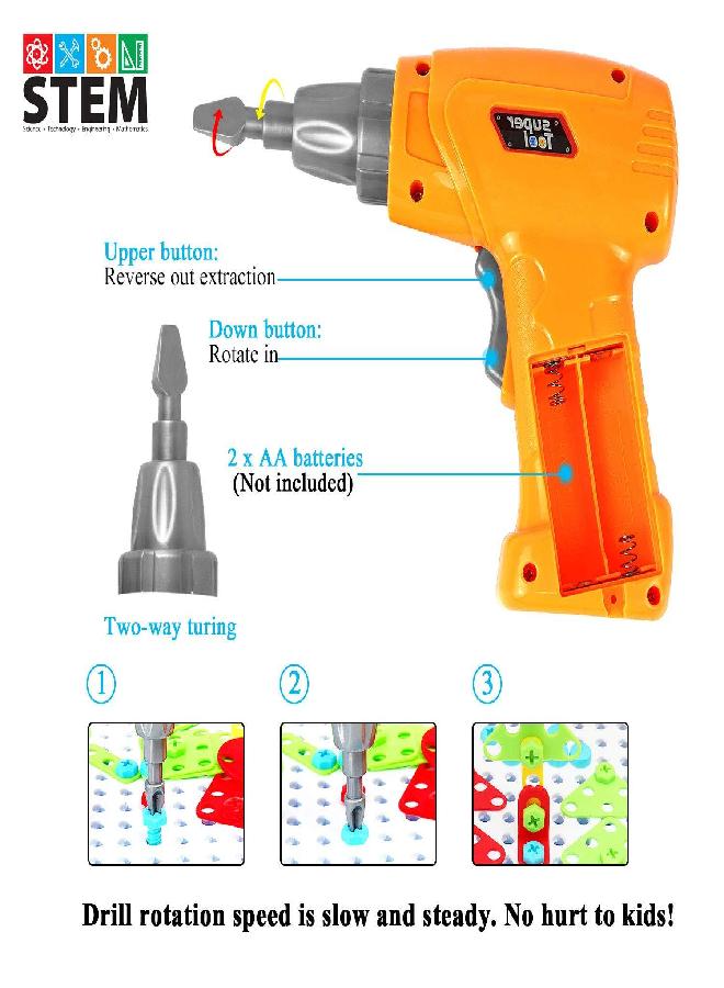HAPTIME HAPTIME STEM Learning Toys, Construction Engineering Building Block Games with Toy Drill & Screw Driver Tool Set, Educational Activity Preschool Toys Boys Girls Toys Age 3-8 (237 Drill Puzzles) 