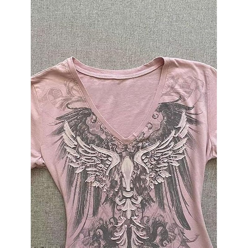 MANGMAO Grunge Shirts 2000s Clothing Women Vintage Graphic Tees Y2k Short Sleeve Goth Tops Teens Emo Clothes Streetwear (Purple Grey,Small) - Image 4