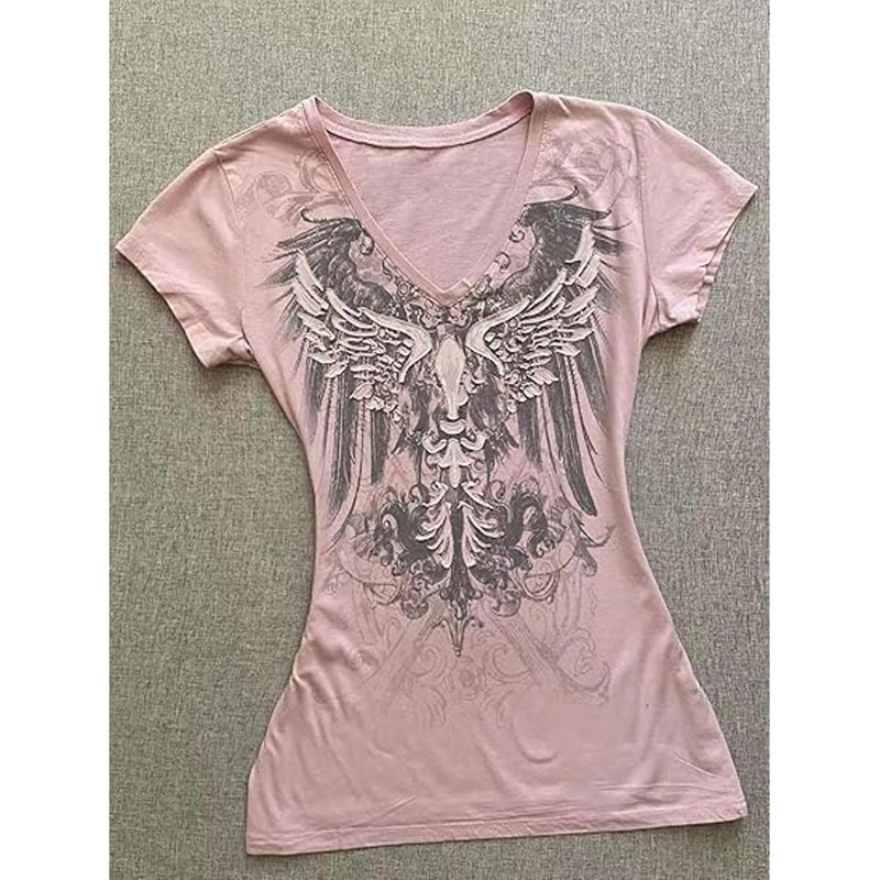 MANGMAO Grunge Shirts 2000s Clothing Women Vintage Graphic Tees Y2k Short Sleeve Goth Tops Teens Emo Clothes Streetwear (Purple Grey,Small) - Image 3