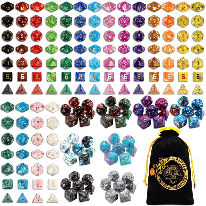 CiaraQ DND Dice Set - 26 x 7 (182pcs) Polyhedral Dice for Dungeons and Dragons D&D RPG MTG Role Playing Table Games, with a Large Flannel Bag - Image 1