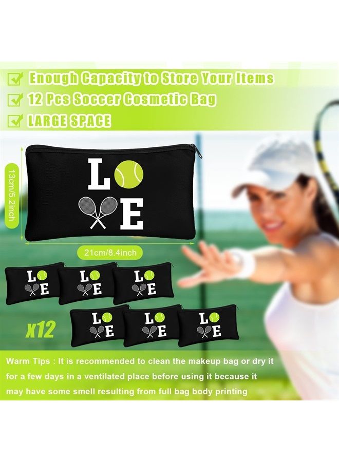 Moukeren 12 Pieces Tennis Makeup Bag Cosmetic Bag with Words Tennis Travel Storage Bags Portable Storage Case Toiletry Bag Accessories with Zippers for Tennis Players Teams Women Girls (Black) - Image 2