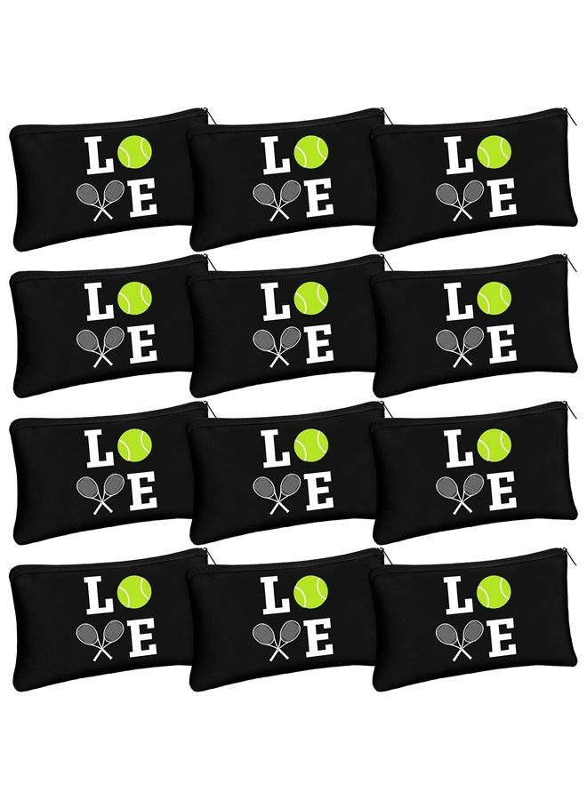 Moukeren 12 Pieces Tennis Makeup Bag Cosmetic Bag with Words Tennis Travel Storage Bags Portable Storage Case Toiletry Bag Accessories with Zippers for Tennis Players Teams Women Girls (Black) - Image 1