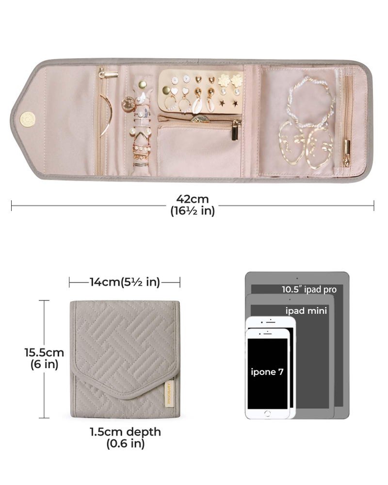 BAGSMART Travel Jewelry Organizer Case Foldable Jewelry Roll for Journey Rings, Necklaces, Earrings, Bracelets,Mini,Warm Gray - Image 5