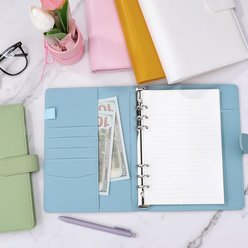 Antner A5 Notebook Binder 6 Ring Refillable Budget Planner Cover for Cash Organizer, PU Leather Loose Leaf Kpop Photocard Holder Small Binder for A5 Planner Inserts with Magnetic Buckle, Airy Blue - Image 4