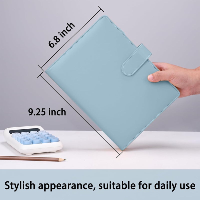 Antner A5 Notebook Binder 6 Ring Refillable Budget Planner Cover for Cash Organizer, PU Leather Loose Leaf Kpop Photocard Holder Small Binder for A5 Planner Inserts with Magnetic Buckle, Airy Blue - Image 5