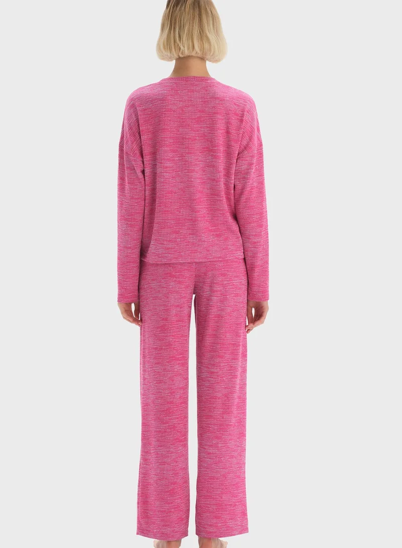 dagi Crew Neck Ruched Detail Night Suit