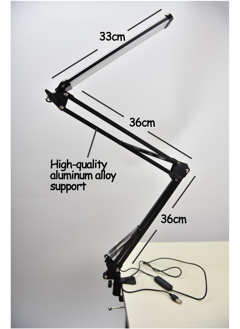Generic 3 Fold Adjustable LED Desk Lamp with Clamp (Home and Office) Good Quality Dimmable Metal Swing Arm 3 Color mode USB Charging For kids and work  - Image 2