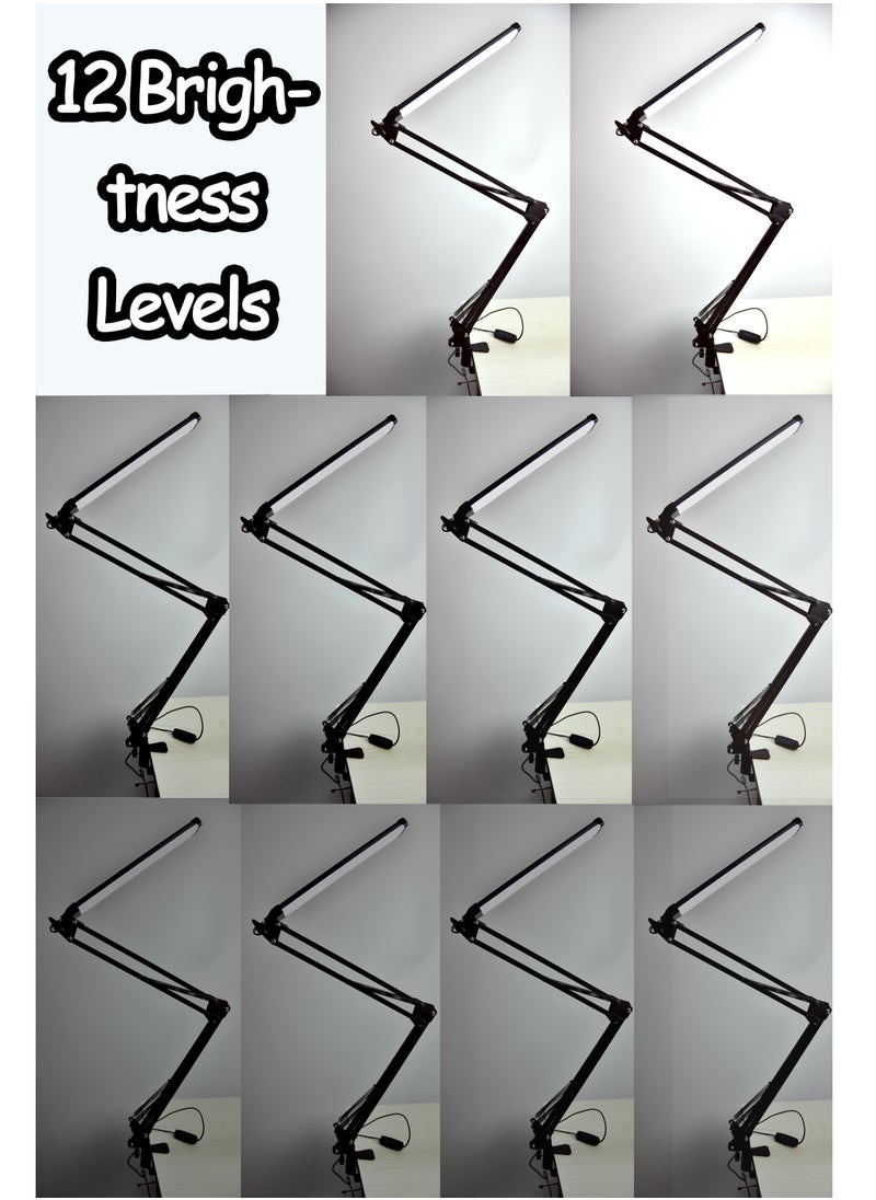 3 Fold Adjustable LED Desk Lamp with Clamp (Home and Office) Good Quality Dimmable Metal Swing Arm 3 Color mode USB Charging For kids and work