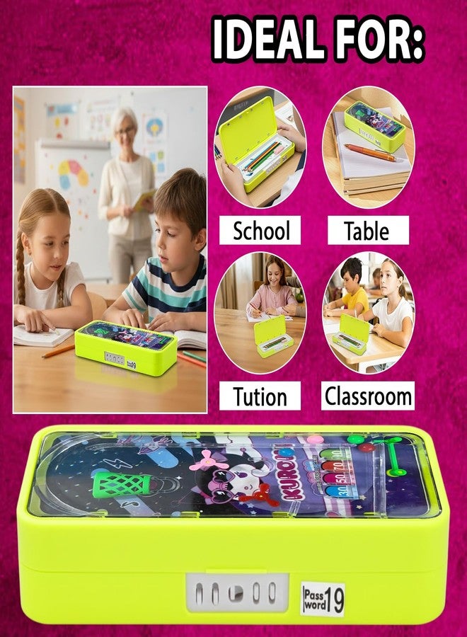 Monarch bizcom impex Plastic Medium Size Basketball-Themed Pencil Box & Stationery Box with Lock,Compartment & Stencil Partition Tray for Drawing Airplane,Bus & More (Neon) Password Protected,Yellow - Image 5