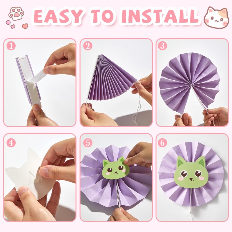 Oitnlaughter 9 Pcs Cartoon Doll House Birthday Party Fan Decorations for Cartoon Theme Cats Birthday Party Supplies Multicolor Cat House Vibrant Fun Hanging Paper Fans for Birthdays Decorations Cute Cat Themed - Image 3