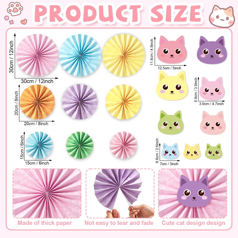 Oitnlaughter 9 Pcs Cartoon Doll House Birthday Party Fan Decorations for Cartoon Theme Cats Birthday Party Supplies Multicolor Cat House Vibrant Fun Hanging Paper Fans for Birthdays Decorations Cute Cat Themed - Image 2