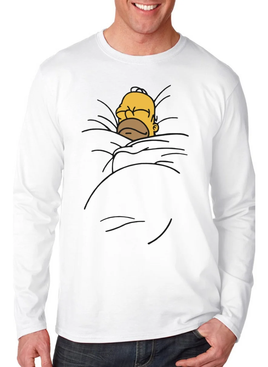 روك اند رول Sleepy Dad Crew Neck White Long Sleeve Combed Cotton Men's T-Shirt