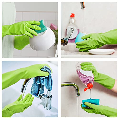 Disfore Rubber-Gloves Dishwashing Gloves for Cleaning-Kitchen - 2 Pairs of Durable and Reusable Kitchen Glove，Long Sleeve Waterproof Household Cleaning Gloves for Washing Dishes (Medium Green) - Image 4