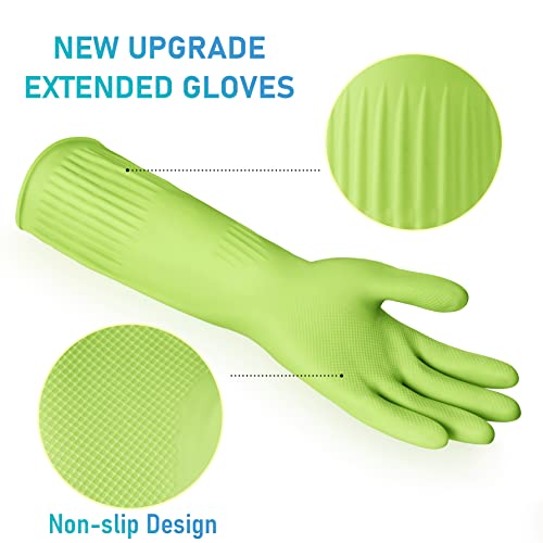 Disfore Rubber-Gloves Dishwashing Gloves for Cleaning-Kitchen - 2 Pairs of Durable and Reusable Kitchen Glove，Long Sleeve Waterproof Household Cleaning Gloves for Washing Dishes (Medium Green) - Image 2