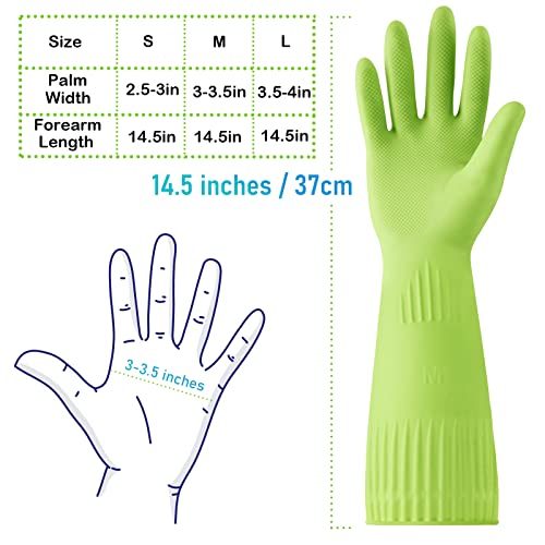Disfore Rubber-Gloves Dishwashing Gloves for Cleaning-Kitchen - 2 Pairs of Durable and Reusable Kitchen Glove，Long Sleeve Waterproof Household Cleaning Gloves for Washing Dishes (Medium Green) - Image 5
