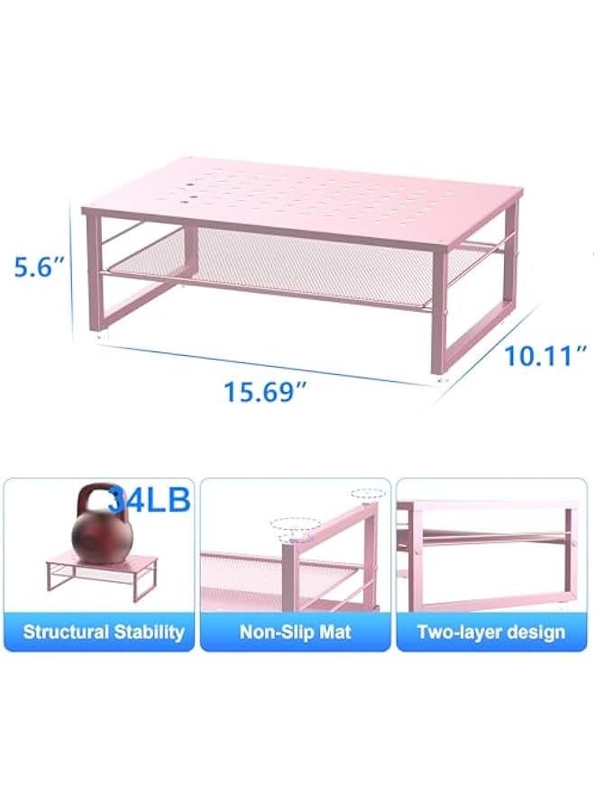 Arabest Gianotter 2-Tier Metal Monitor Stand Riser, Workspace Organizer with Desk Accessories, Office Storage for Supplies (Pink) - Image 4