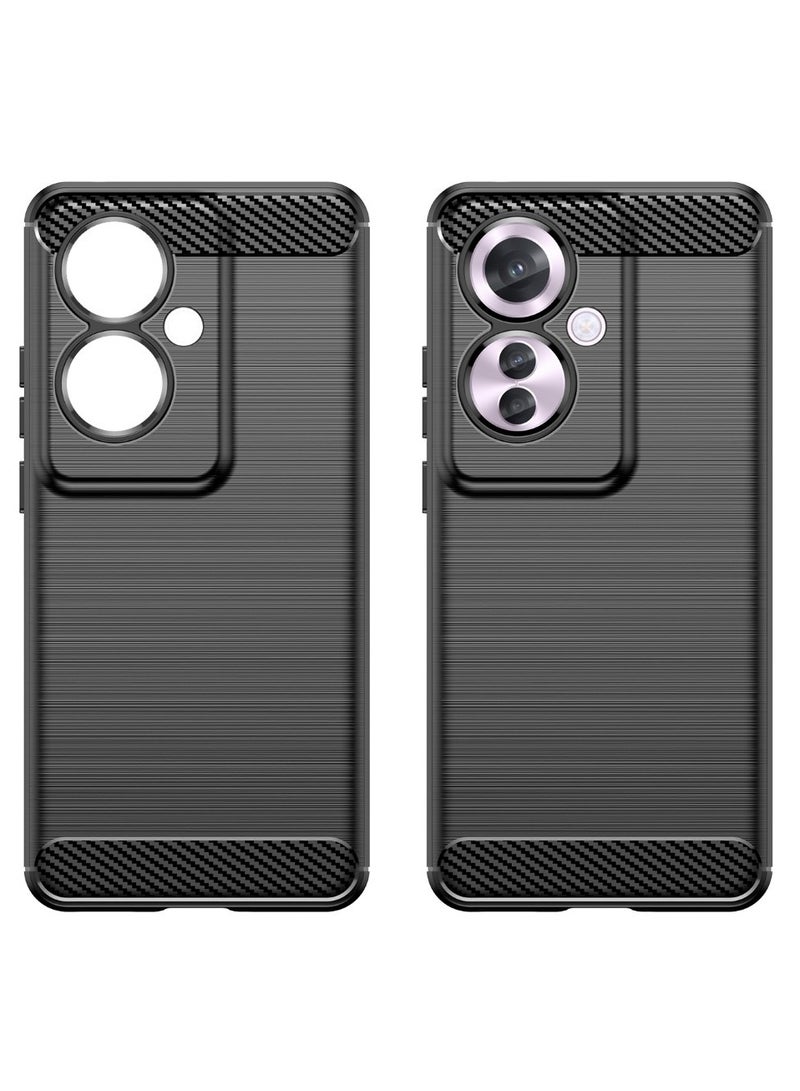 Oppo Reno11 F 5G / Oppo Reno 11 F 5G   Rugged Shield Cover – Black. Brushed carbon fiber texture, shockproof TPU, anti-slip, slim, and lightweight for durable protection. - Image 1