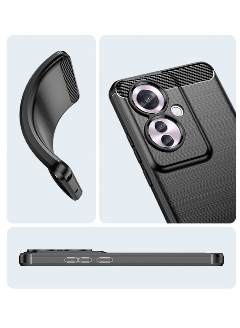 Oppo Reno11 F 5G / Oppo Reno 11 F 5G   Rugged Shield Cover – Black. Brushed carbon fiber texture, shockproof TPU, anti-slip, slim, and lightweight for durable protection. - Image 2