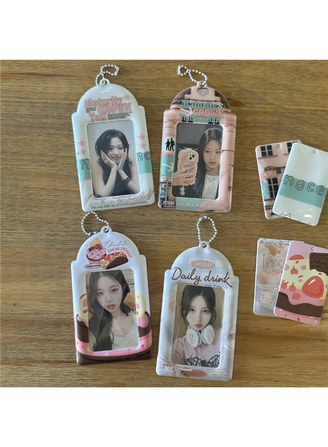 NIBEMINENT 1 - Piece Cappuccino Kpop Photo Card Holder Pendant Key Chain ID Badge Holder ID Card Holder Photo Card Protector for School ID Office ID Access Card for Women Girls - Image 2