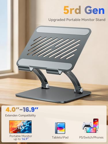 tounee Tablet Holder Stand Dual Rod Adjustable Aluminum Desktop Stand Compatible with 47169 iPads Surface Tablets Portable Monitors Kindle More Gray - Image 3
