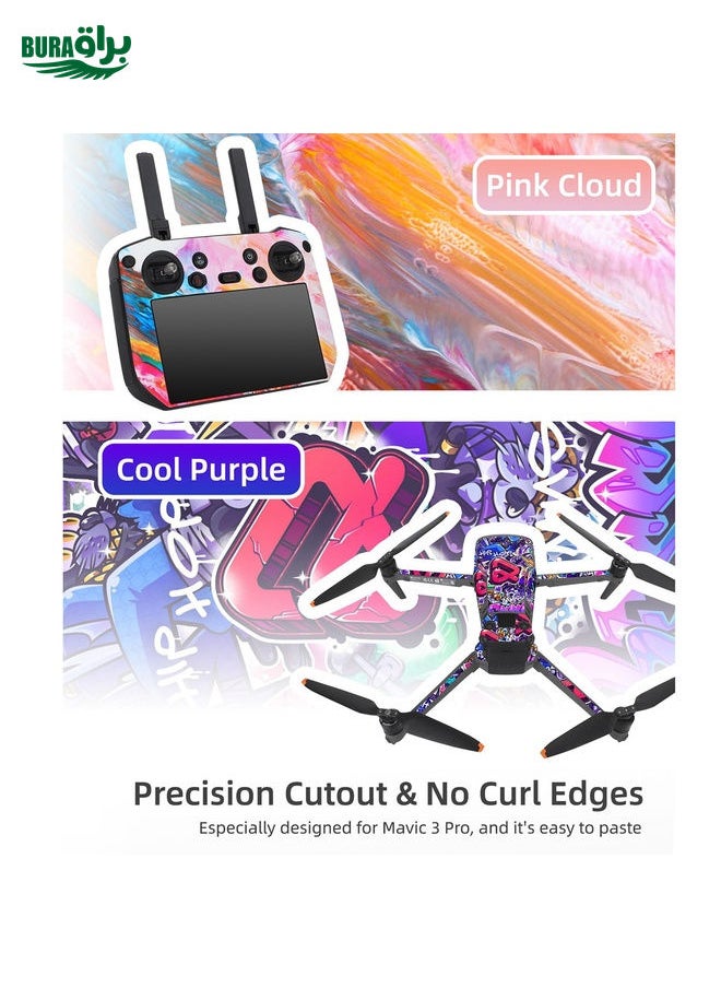 BURAQ مجموعة ملصقات زخرفية لجسم طائرة درون من نوع DJI Mavic 3 Pro / RC Pro سنيلايف (أسود لافا)  - Image 5